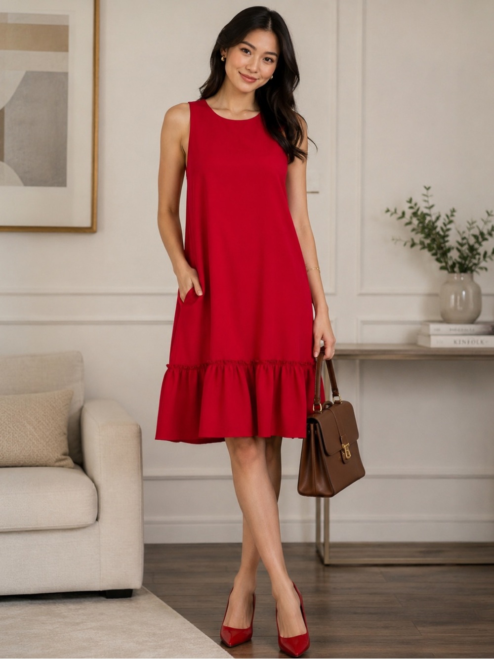 🔥NEW🔥 Banana Republic Classy Drop Waist Swing, Shift Dress with Ruffle, Pockets